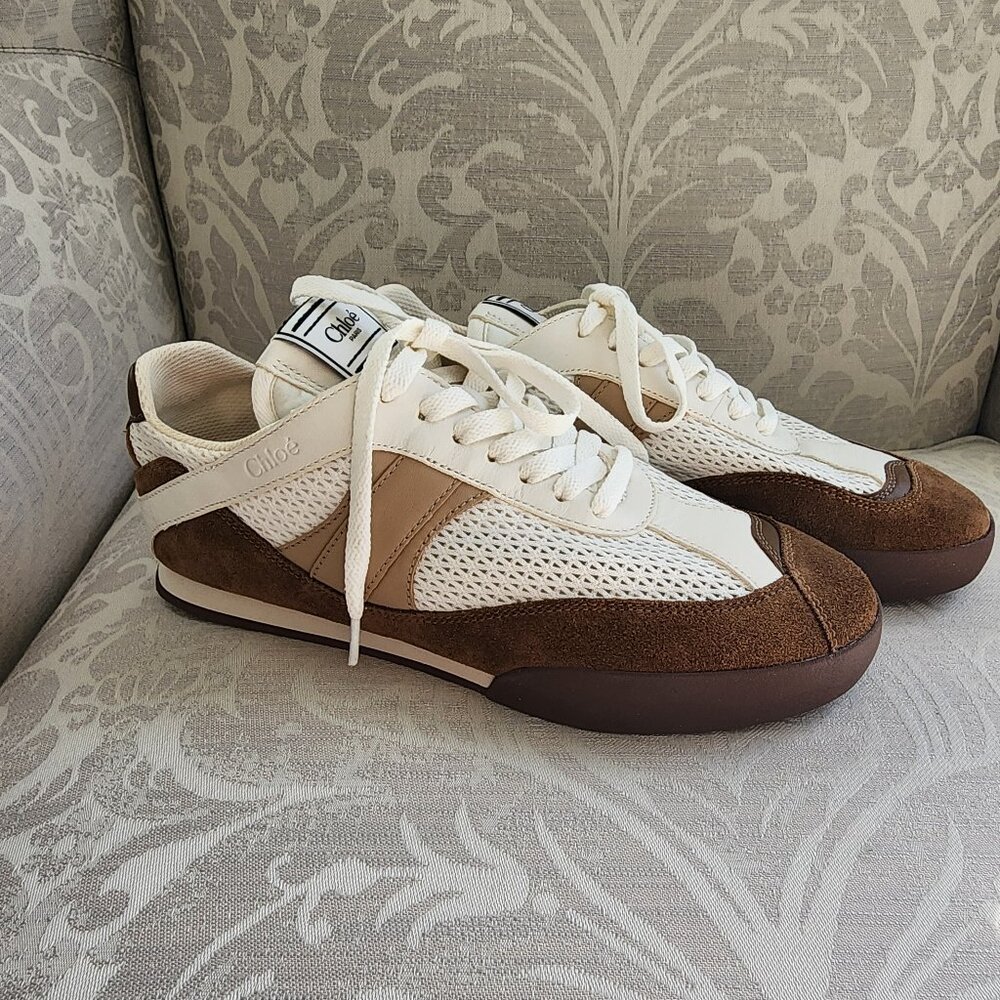 CHLOÉ Women's Kick Low Top Sneakers Natural Brown Size 39 NIB
